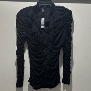 White House Black Market Black Ruched Blouse. New with tags on. Stunning!